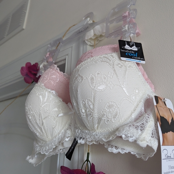 Rene Rofe Bras NWT 2-pack Size 34B White Pink Lace - Picture 5 of 7